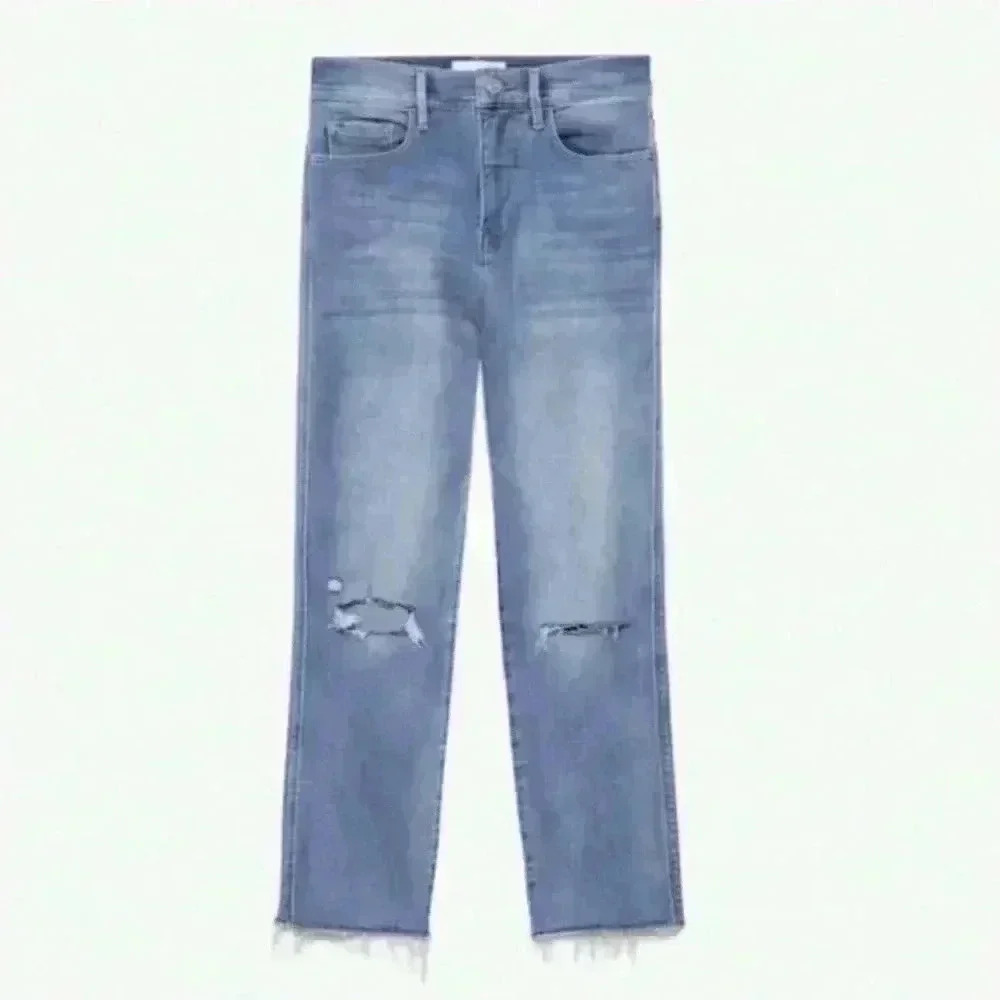 NWT FRAME Denim Sylvie cropped distressed mid-rise straight-leg jeans 29 - Picture 4 of 11